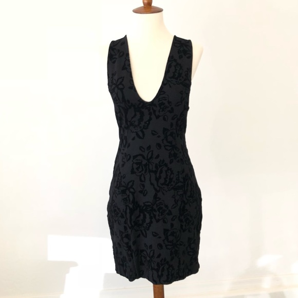 Free People Deep V Black Velvet Bodycon Dress - Picture 2 of 6